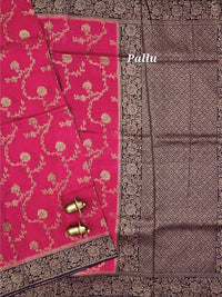 Jute Banarasi Silk Saree - Pink with Dark Purple