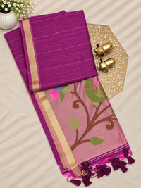 Jute Tussar with Sequence Weaving Zari Border Saree  - Purple