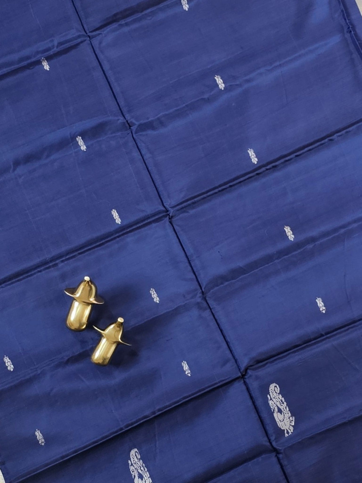 Chinnalampattu Saree with Blouse - Dark Blue with Peach