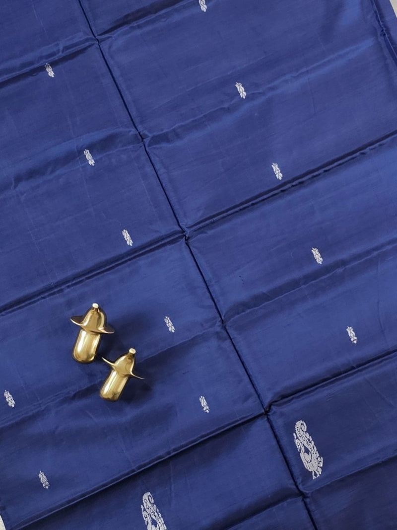 Chinnalampattu Saree with Blouse - Dark Blue with Peach