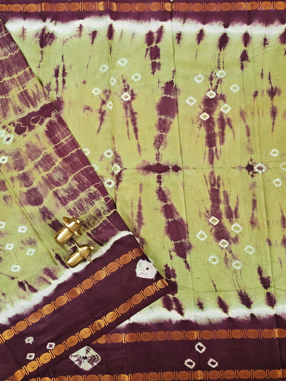 Madurai Sungadi Cotton Saree - Green with Maroon