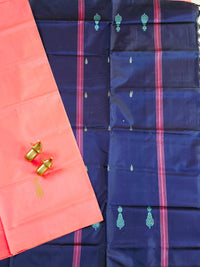 Chinnalampattu Saree - Peach with Blue