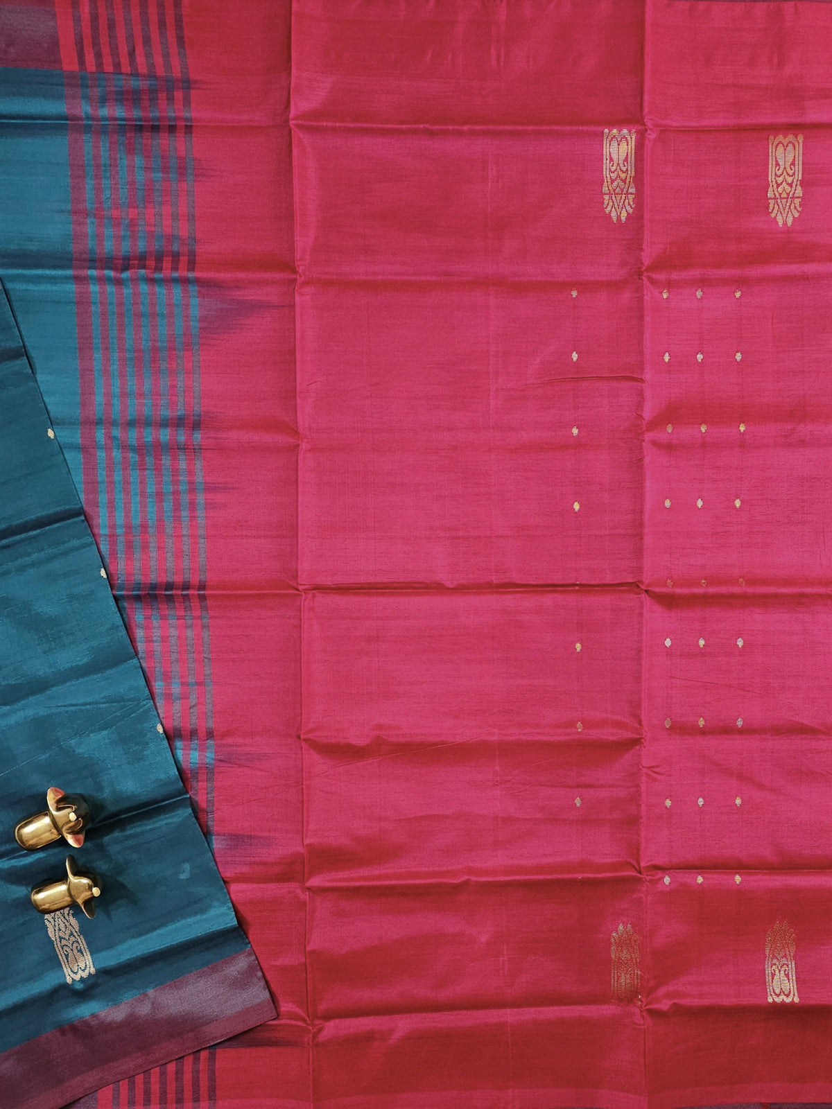 Chinnalampattu Saree - Peacock Green with Pink