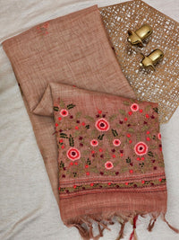 Linen Tissue with Embroidery  Work - Rust Orange