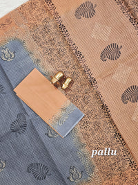 Pure Cotton with Checks Hand Block Prints - Grey With Brown