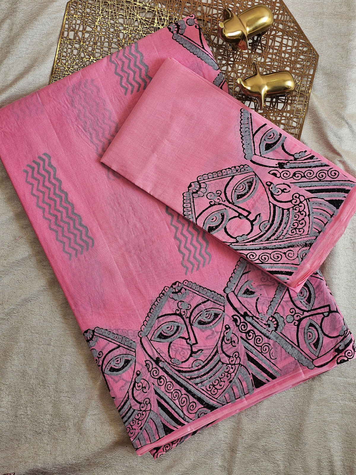 Pure Cotton with Hand Block Prints - Pink
