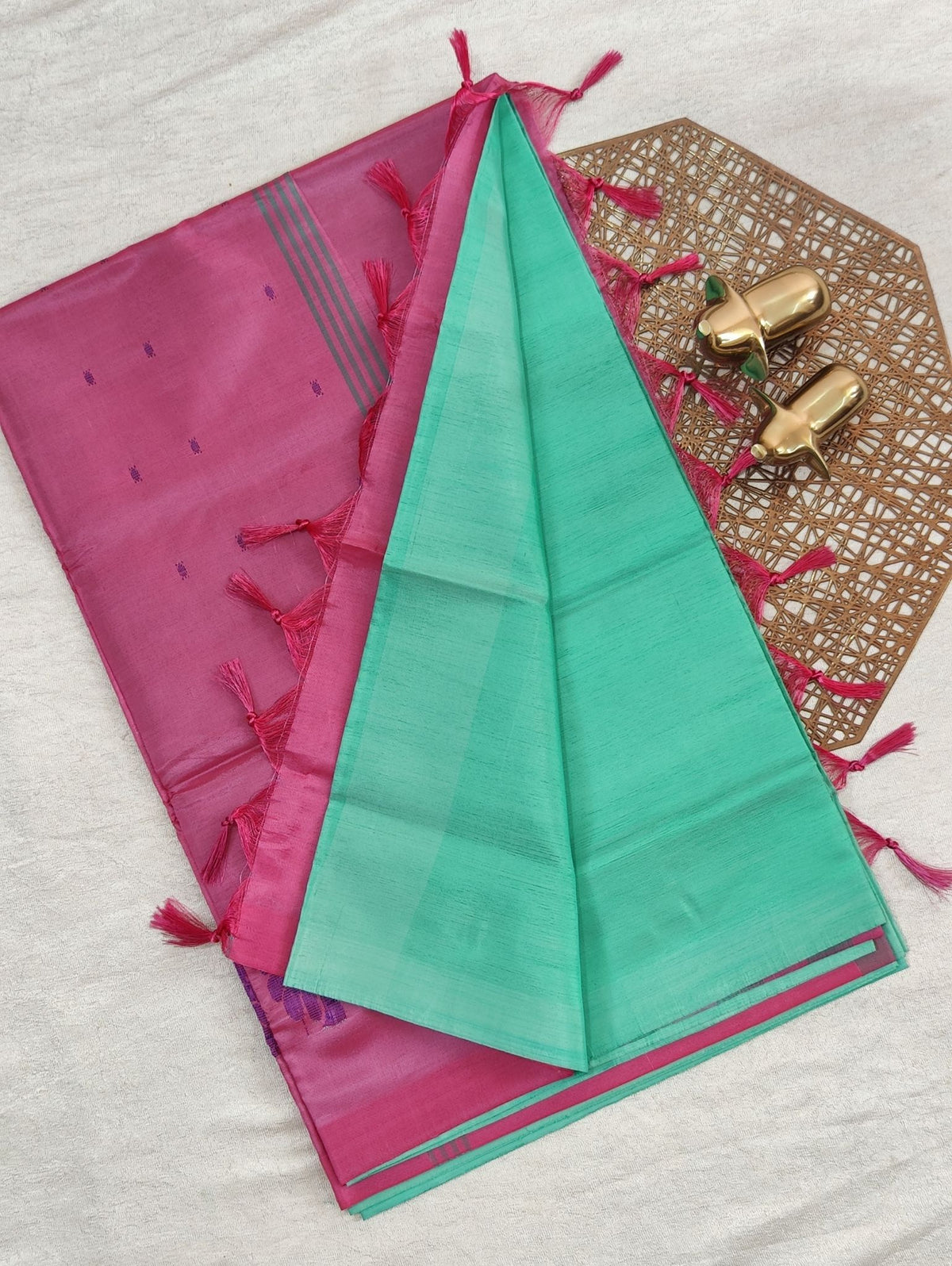 Chinnalampattu Saree - Sea Green with Pink
