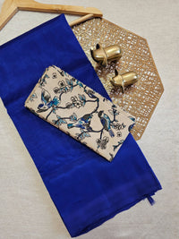 Handwoven Mangalagiri Plain Pattu Saree - Dark blue