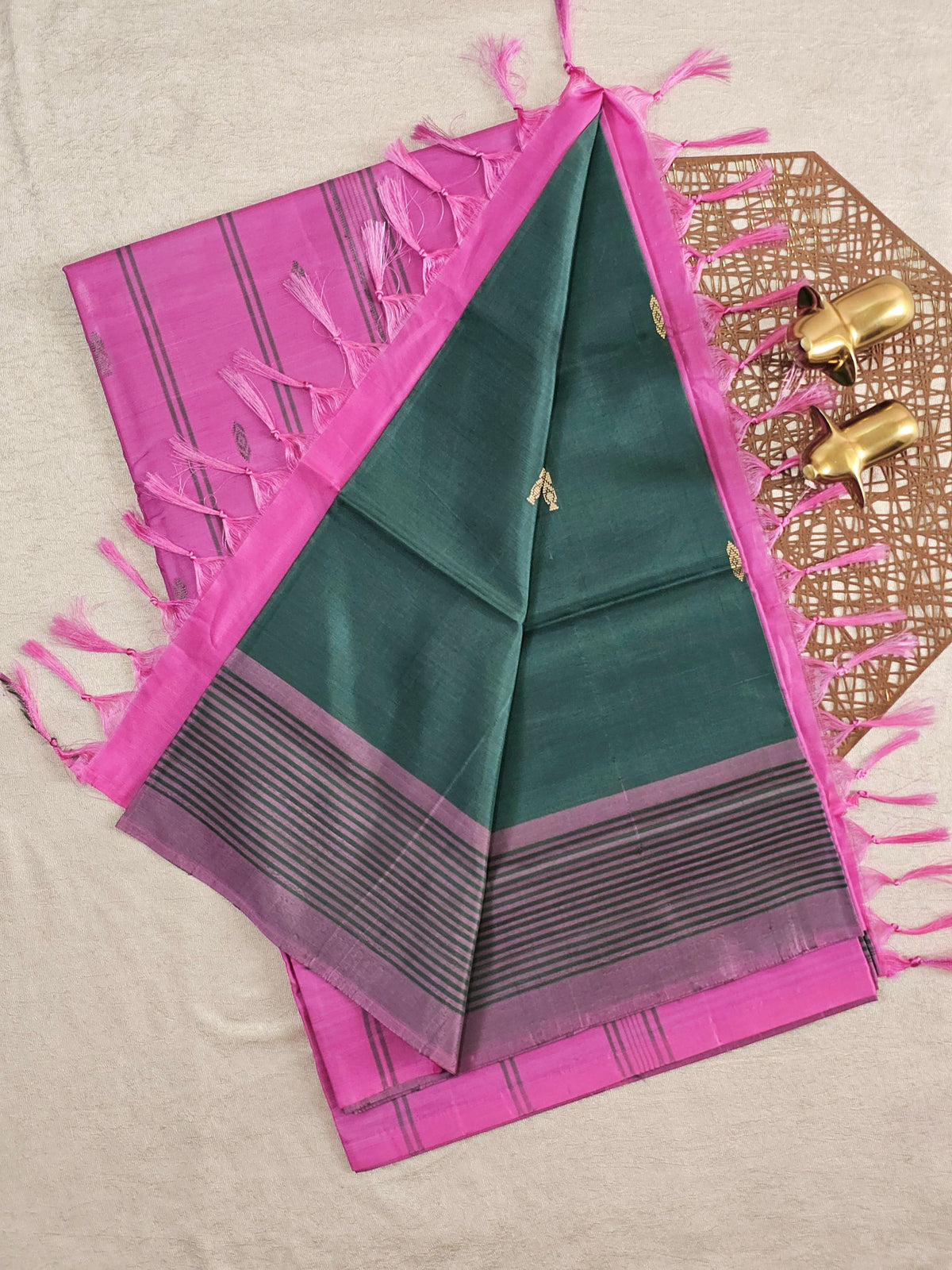 Chinnalampattu Saree -  Green with Pink