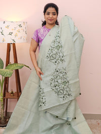 Premium Soft Linen Tissue with Hand Emboridery - Sea Green