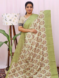 Green Silk with Digital Prints - Lite Green to Dark Green