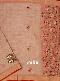 Linen Tissue with Embroidery  Work - Rust Orange