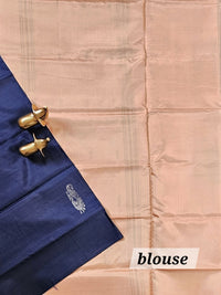 Chinnalampattu Saree with Blouse - Dark Blue with Peach