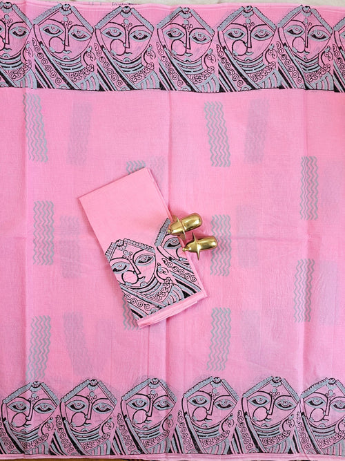Pure Cotton with Hand Block Prints - Pink