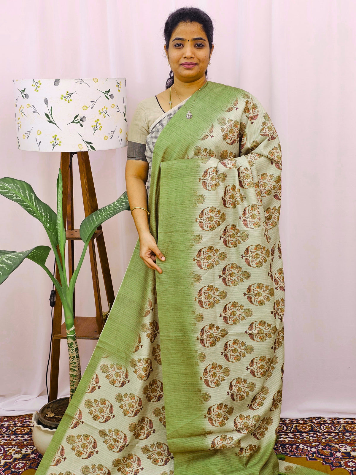 Green Silk with Digital Prints - Lite Green to Dark Green