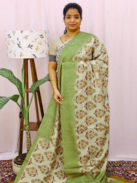 Green Silk with Digital Prints - Lite Green to Dark Green