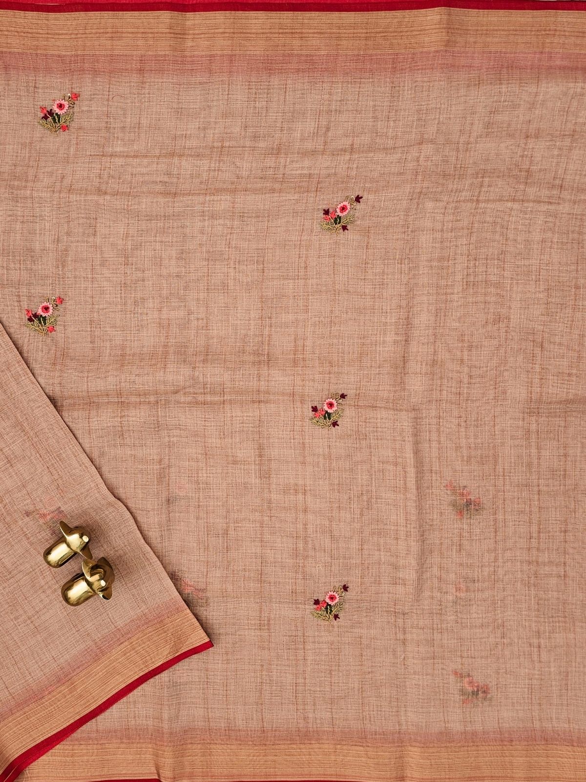Linen Tissue with Embroidery  Work - Rust Orange