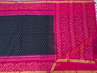 Black with Pink Pochampally Ikkat Silk Cotton (SICO Pattu)