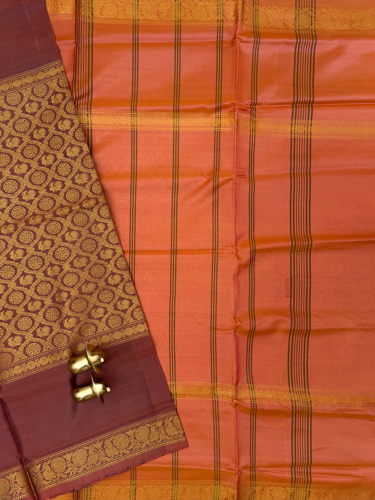 Maroon with Dark Orange Peacock Pattern Chinnalampattu Saree