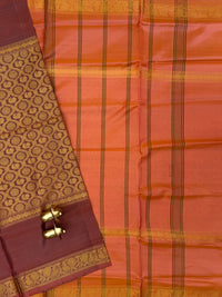 Maroon with Dark Orange Peacock Pattern Chinnalampattu Saree