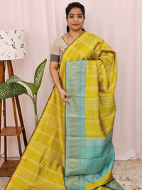 Semi Raw Silk Saree - Yellow with Sea Green