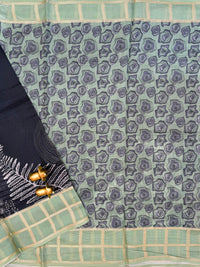 Premium Soft Semi Tussar Kota Weaving with Digital Prints - Black with Green