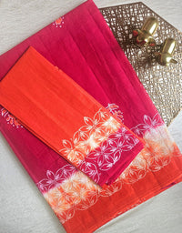 Pure Cotton with Hand Block Prints - Red with Orange