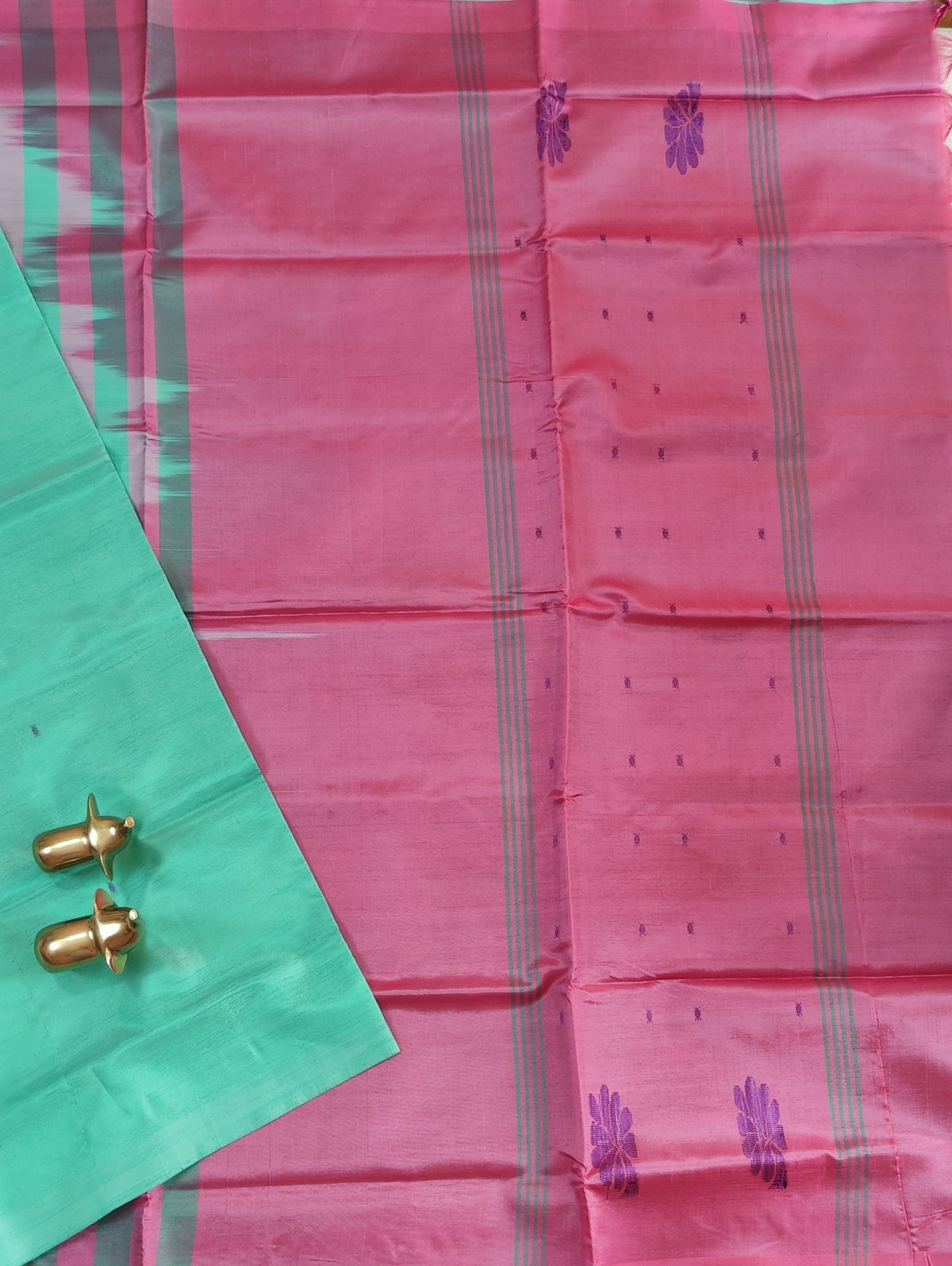 Chinnalampattu Saree - Sea Green with Pink