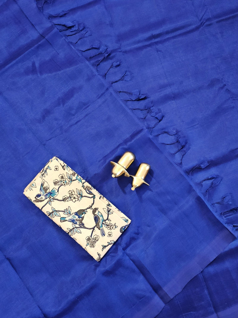 Handwoven Mangalagiri Plain Pattu Saree - Dark blue