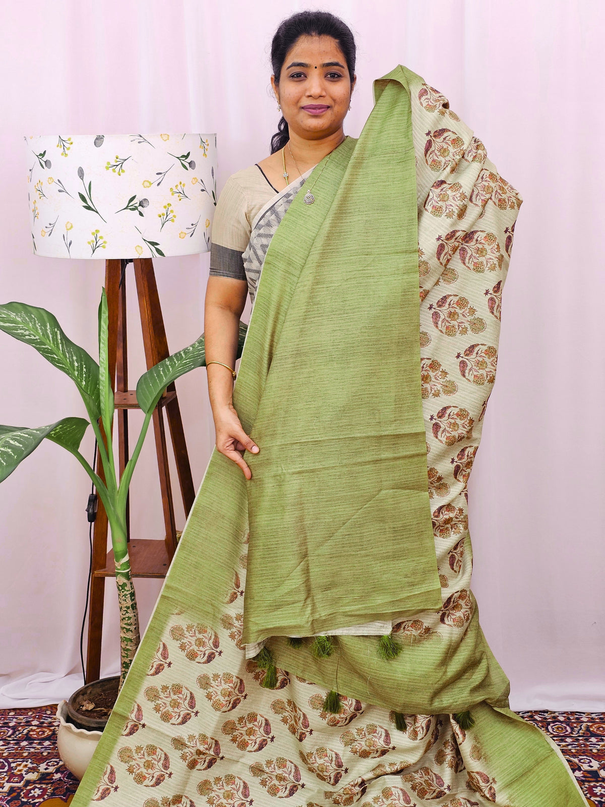 Green Silk with Digital Prints - Lite Green to Dark Green