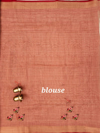 Linen Tissue with Embroidery  Work - Rust Orange