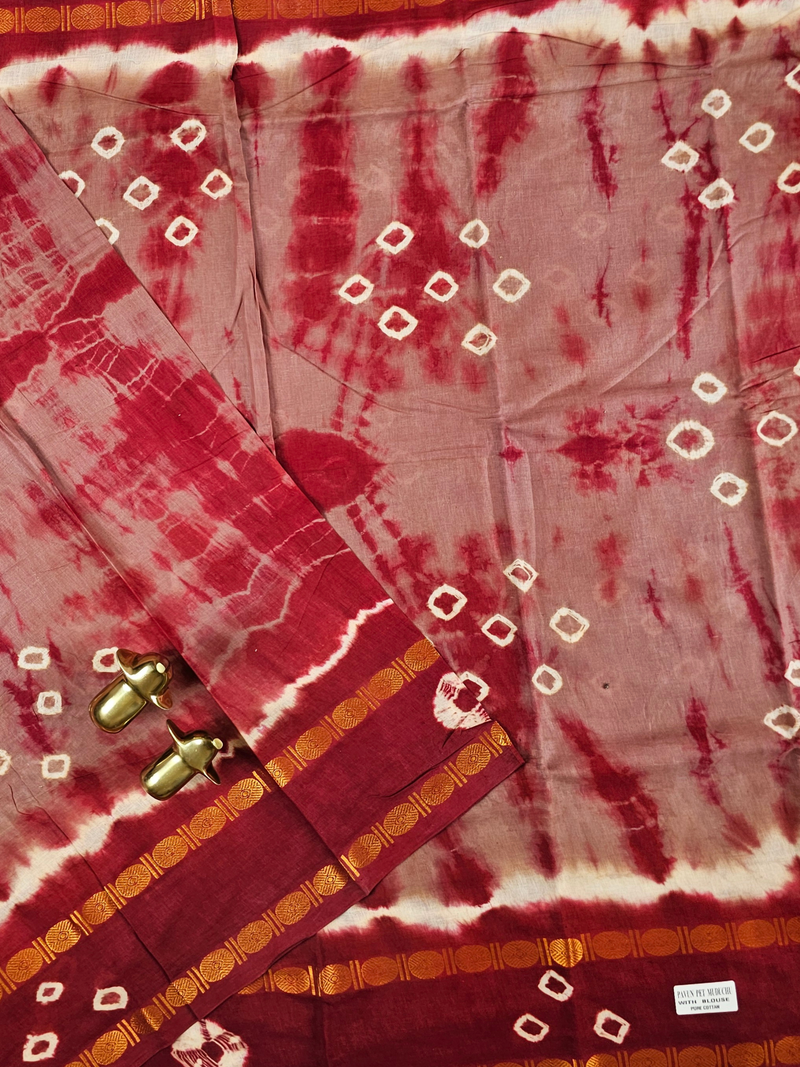 Madurai Sungadi Cotton Saree - Dusty Rose with Deep Pink