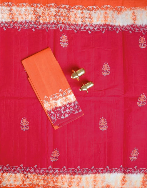Pure Cotton with Hand Block Prints - Red with Orange