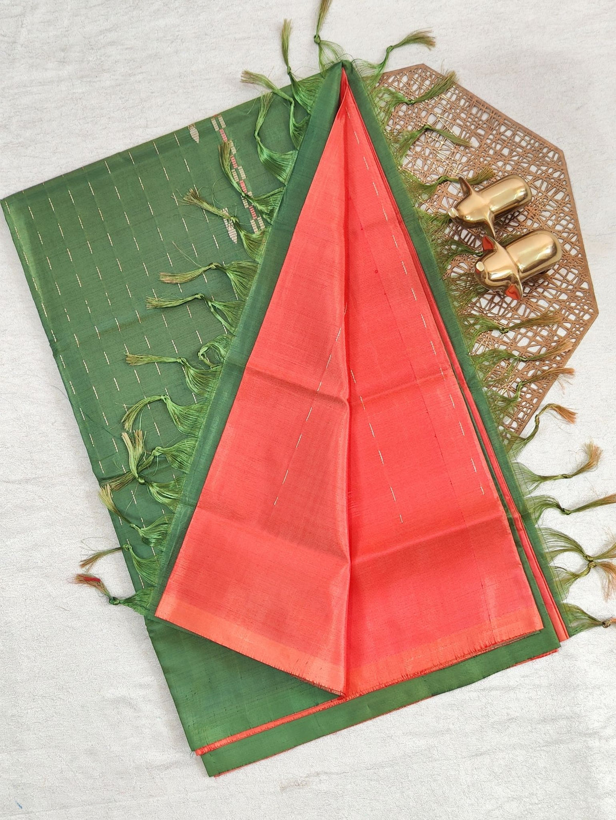 Chinnalampattu Saree - Peachish Orange with Green