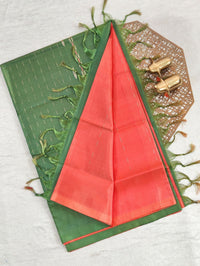 Chinnalampattu Saree - Peachish Orange with Green