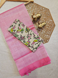 Handwoven Mangalagiri Plain Pattu Saree - Pink