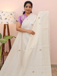 Premium Soft Linen Tissue with Hand Emboridery - White