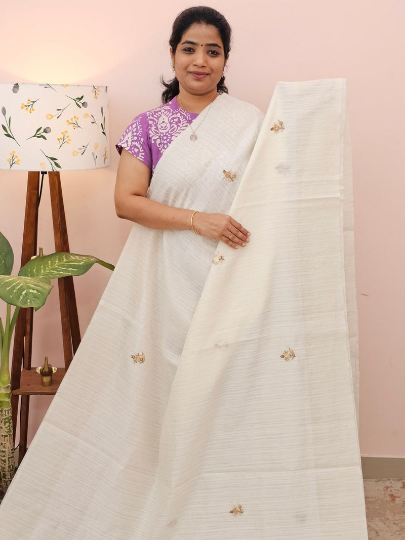 Premium Soft Linen Tissue with Hand Emboridery - White