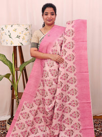 Green Silk with Digital Prints - Lite Pink to Dark Pink