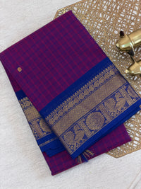 Chettinad Cotton Saree - Magenta Pink with Blue