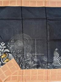 Premium Soft Semi Tussar Kota Weaving with Digital Prints - Black with Brown