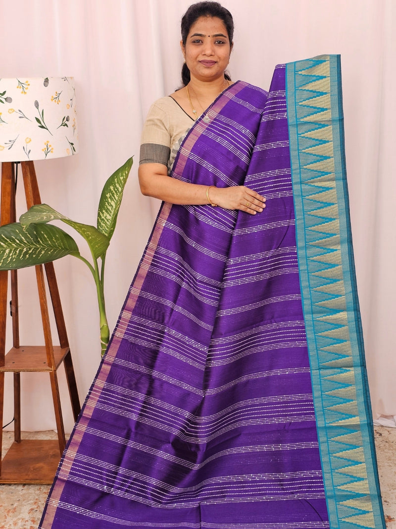Semi Raw Silk Saree -  Purple with Blue