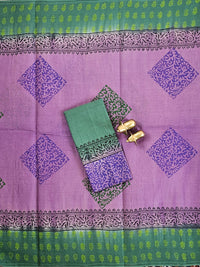 Pure Cotton with Hand Block Prints - Purple with Green