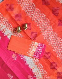 Pure Cotton with Hand Block Prints - Red with Orange