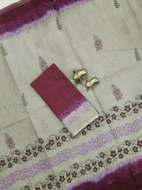 Pure Cotton with Checks Hand Block Prints - Grey with Maroon
