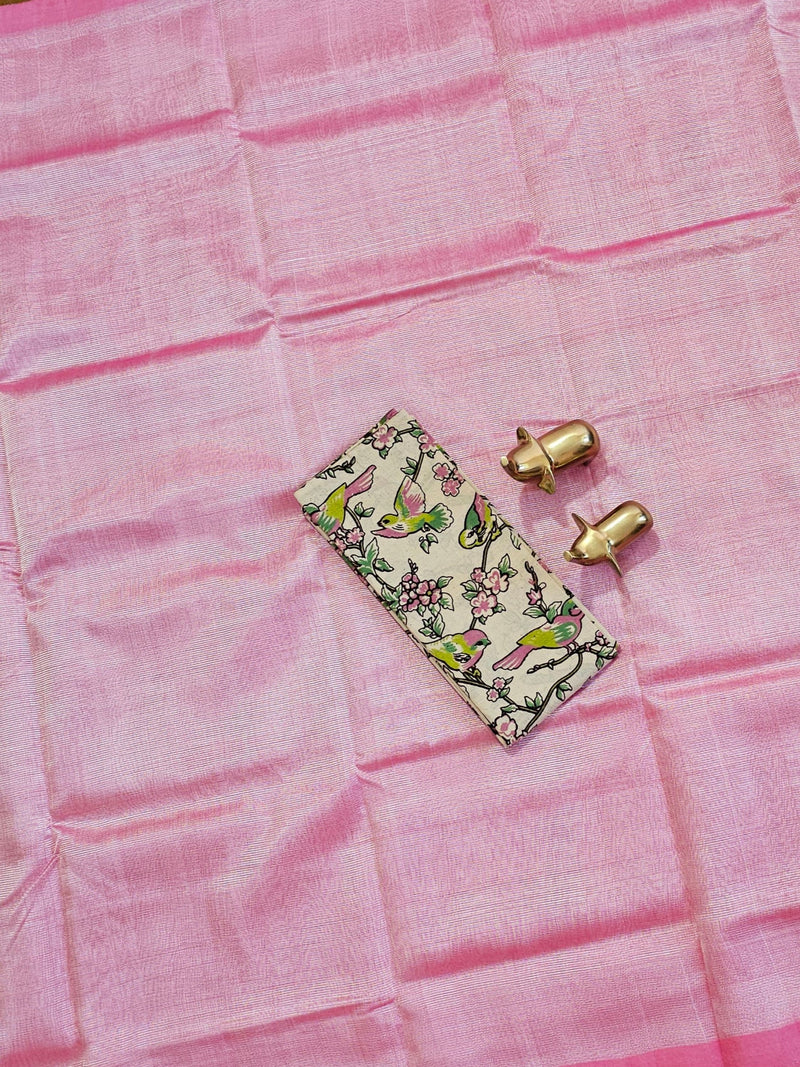 Handwoven Mangalagiri Plain Pattu Saree - Pink