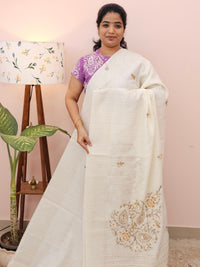Premium Soft Linen Tissue with Hand Emboridery - White