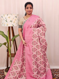 Green Silk with Digital Prints - Lite Pink to Dark Pink