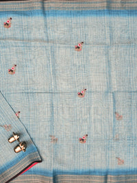 Linen Tissue with Embroidery  Work - Blue