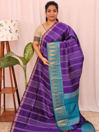 Semi Raw Silk Saree -  Purple with Blue